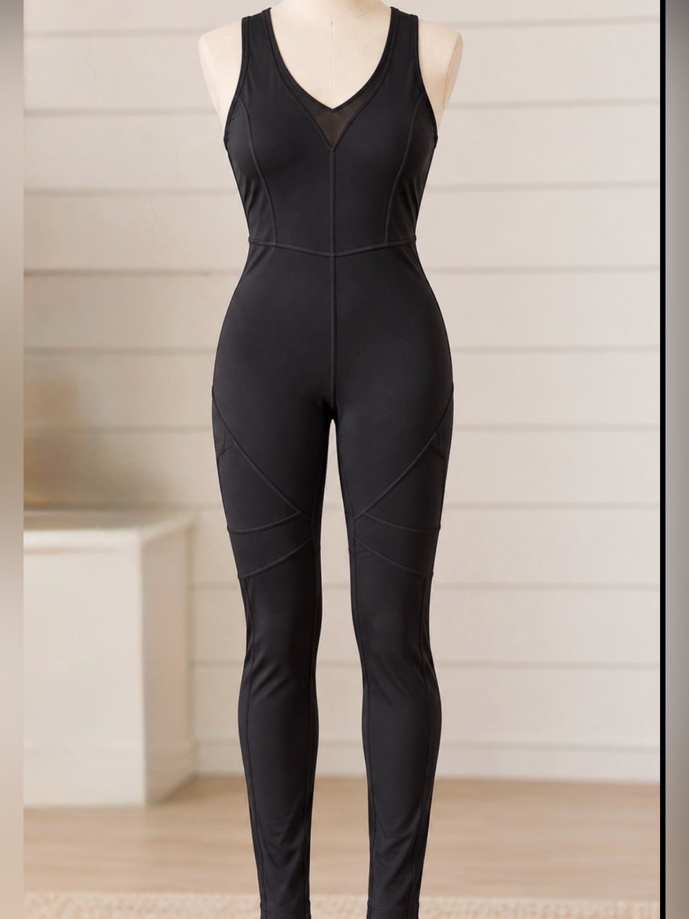 Athletic One Piece Black Catsuit Jumpsuit Strappy Raceback Workout Halloween